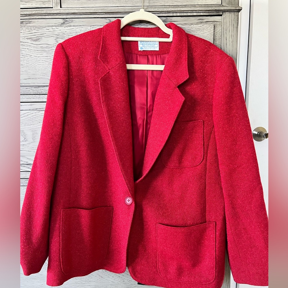 Women's Vintage Pendleton Red Wool Blazer Size Large 100% virgin wool